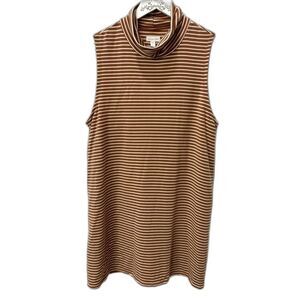 Garnet Hill L Sleeveless Turtleneck Striped Tunic Minimalist Neutral Layered